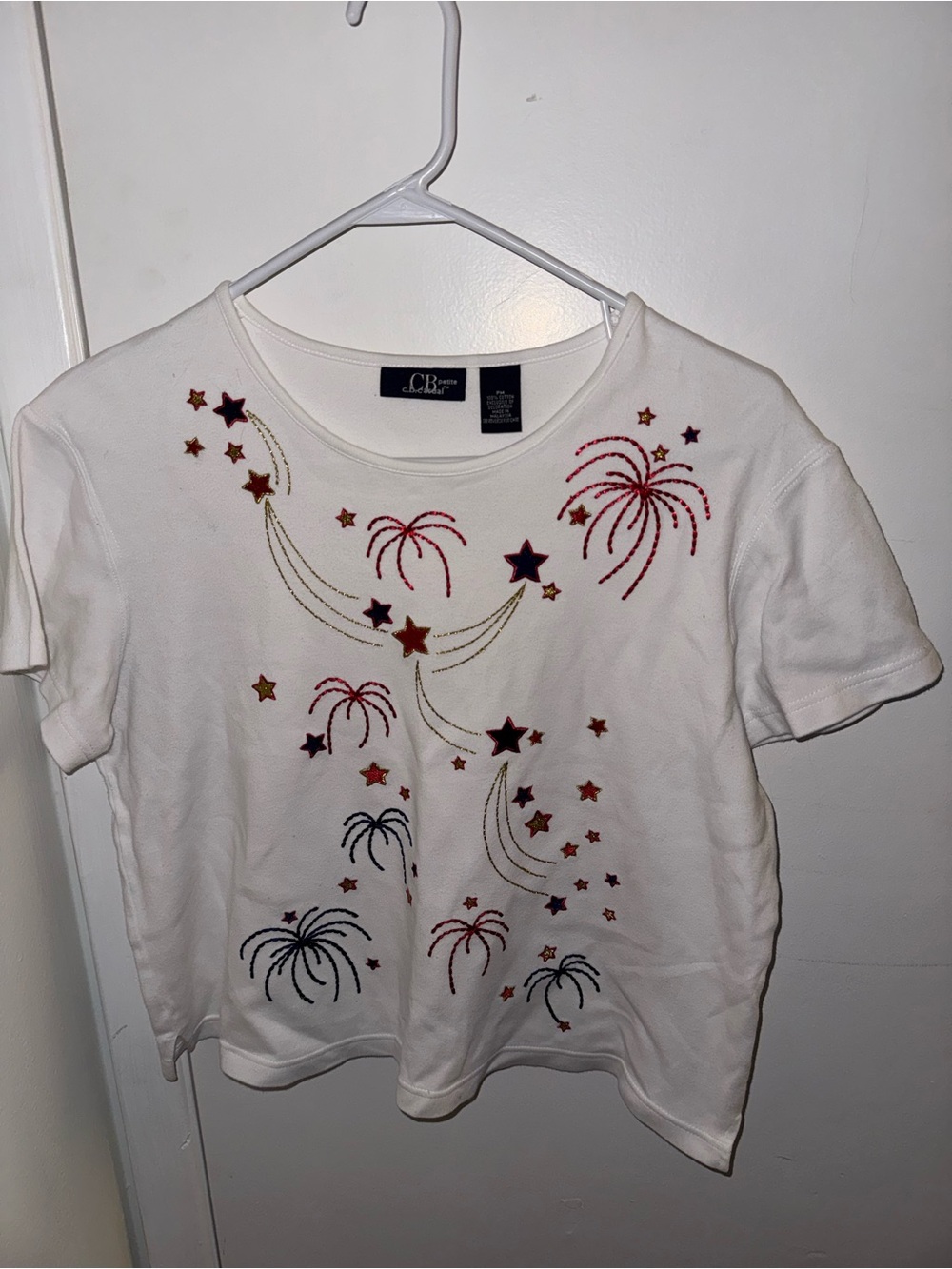 C.B. Casual Petite Embroidered Patriotic Firework Top
